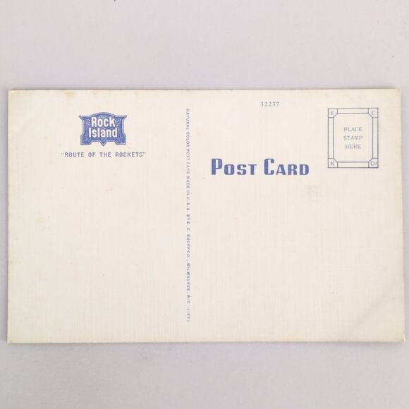 Rocky Mountain Rocket Pikes Peak Colorado 1940s Linen Postcard Rock Island RR - Picture 2 of 2